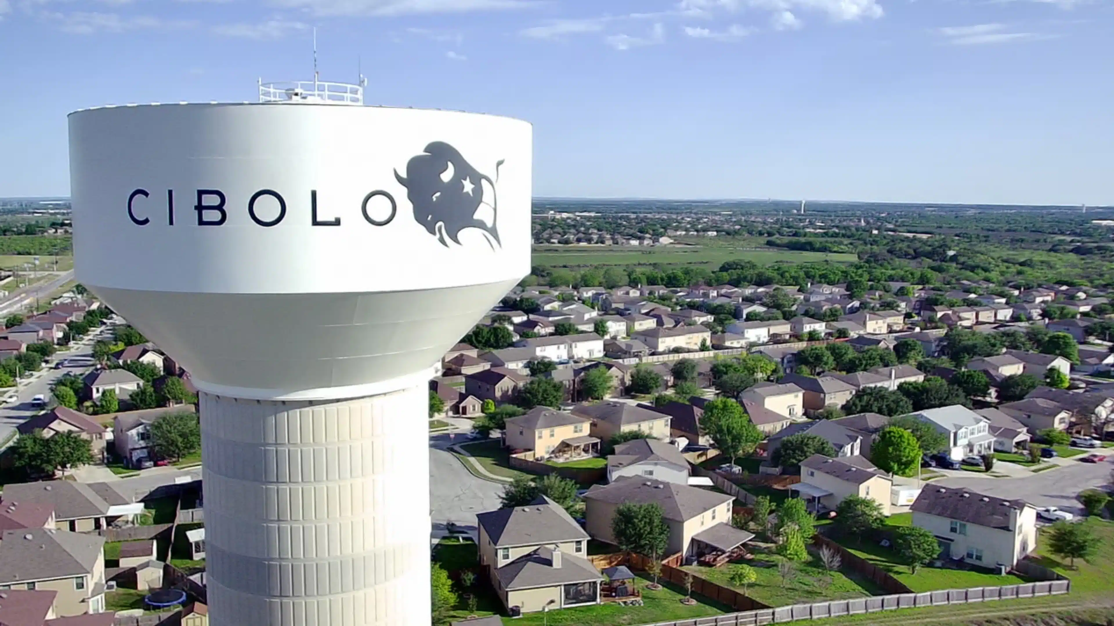Cibolo water tower overlooking surrounding neighborhoods