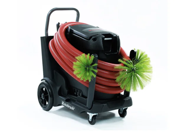 Rotobrush duct cleaning machine with vacuum hose and rotary brushes